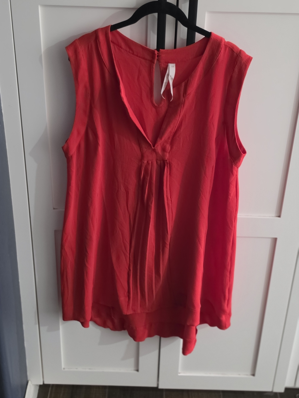 Melissa McCarthy Sleeveless V-Neck Pleated Tank in Bright Red